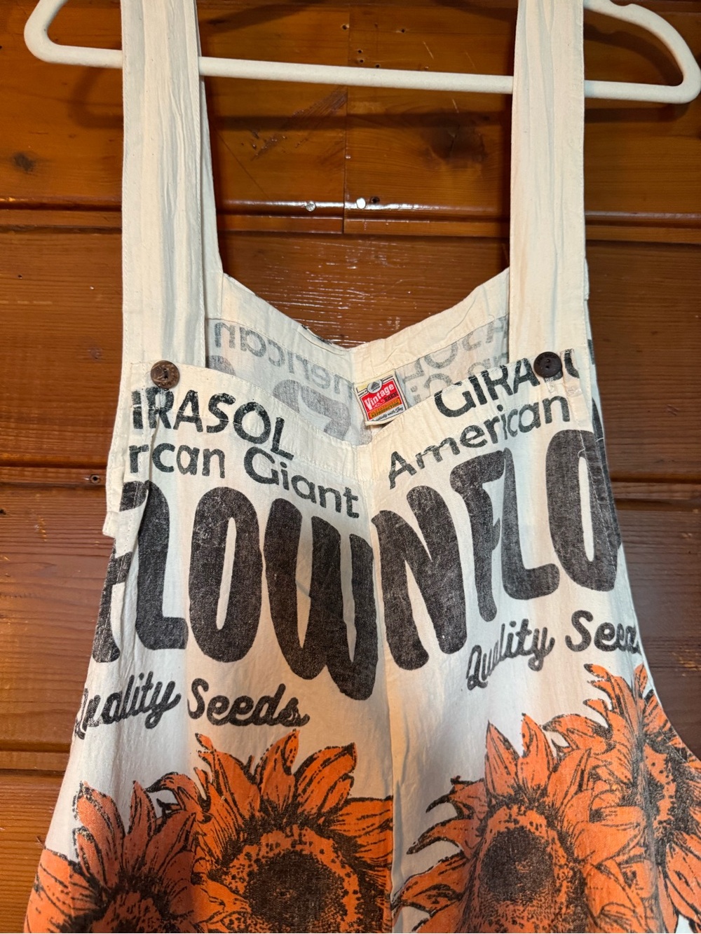 VINTAGE SACK Sunflower Graphic OVERALLS with Orange Blooms O/S - Picture 3 of 6